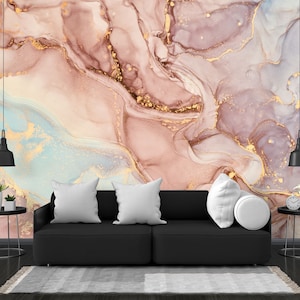 Natural luxury abstract fluid art painting in alcohol ink Marbel Tender Easy-Install Wall Mural Wallpaper Peel and Stick Modern Art Washable