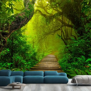 Pathway Asian Rainforest Jungle Forest Gift, Art Print Photomural Wallpaper Mural Easy-Install Removeable Peel and Stick Large Wall Decal