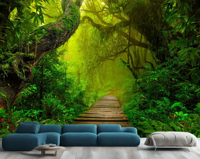 Pathway Asian Rainforest Jungle Forest Gift, Art Print Photomural Wallpaper Mural Easy-Install Removeable Peel and Stick Large Wall Decal