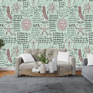 Abstract Vintage Alchemy Esoteric witchcraft Wallpaper sketches Gothic Easy-Install Wall Mural Wallpaper Peel and Stick Modern Art Washable