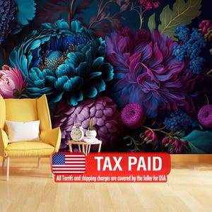 Barocke Pfingstrose, Tapete Wandbild, reiche tiefe Farben, Schälen und Aufkleben