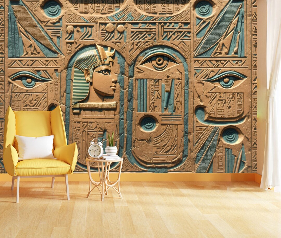 Papier Peint Adhésif 3D Hiéroglyphes égyptiens — Décoration Murale Moderne Et Amovible