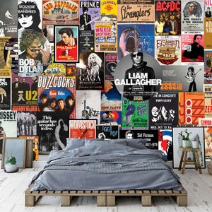 Vintage Concert Posters Wall Photomural Wallpaper Peel and Stick Music Washable Street Art Removeable teenage Wall Decor Print Easy-Install