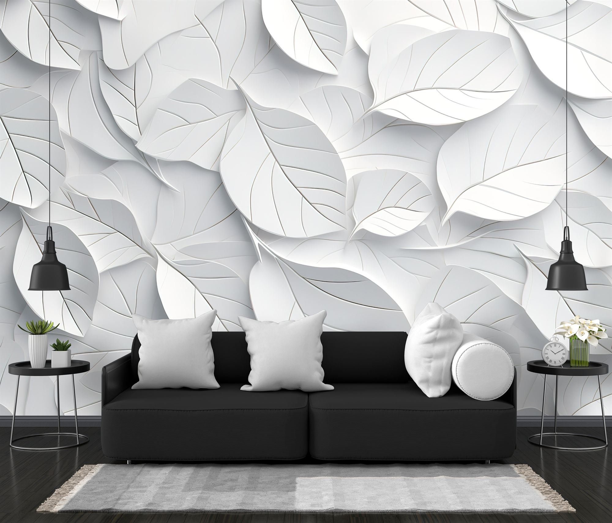 White Geometric leaves 3D Tiles texture Home Mural Decor Wallpaper Easy-Install Wall Mural Wallpaper Peel and Stick Modern Art Washable New