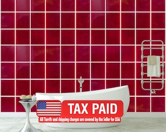 Red Ceramic Tile Wallpaper Mural - Peel and Stick, Washable