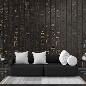 Pharaonic hieroglyphic Golden Symbols Ancient Egyptian Black Home Decor Easy-Install Wall Mural Wallpaper Peel and Stick Modern Art Washable