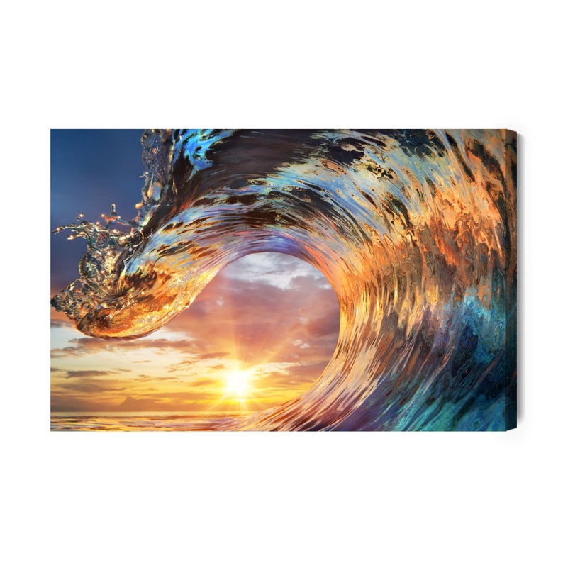 Ocean Sunset Wave Natural Canvas Print, Coastal Wall Art - Etsy