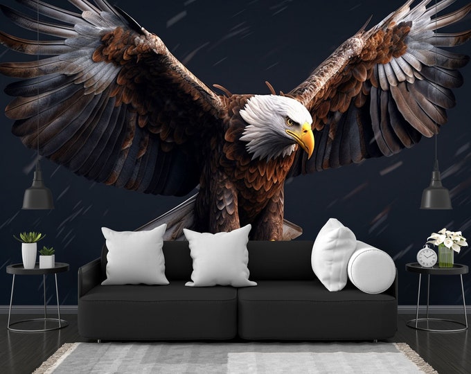 Bald Eagle, in flight HD 8k, Great Gift Art Print Photomural Wallpaper Mural Easy-Install Removeable Peel and Stick Large Photo Wall Decal