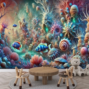 水中の海の魔法のサンゴの保育園のカラフルな壁のギフトアートプリント写真壁画壁紙壁画簡単にインストール取り外し可能な剥がして貼るデカール