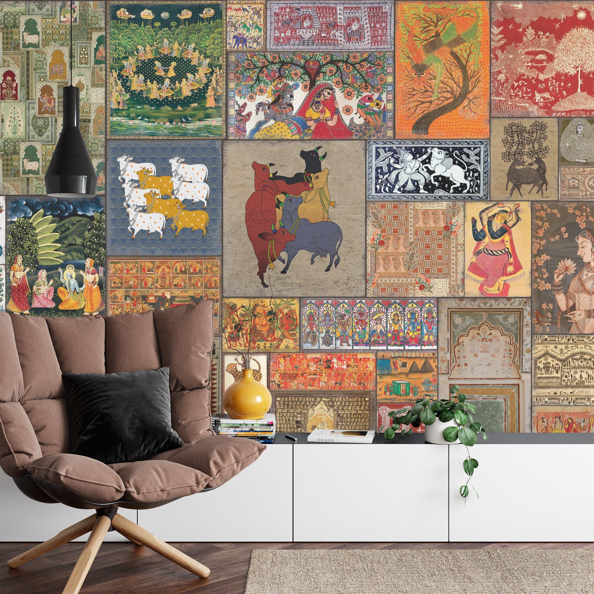 Mughal Art Wallpaper Mural, Traditional Indian Painting, Peel and Stick ...