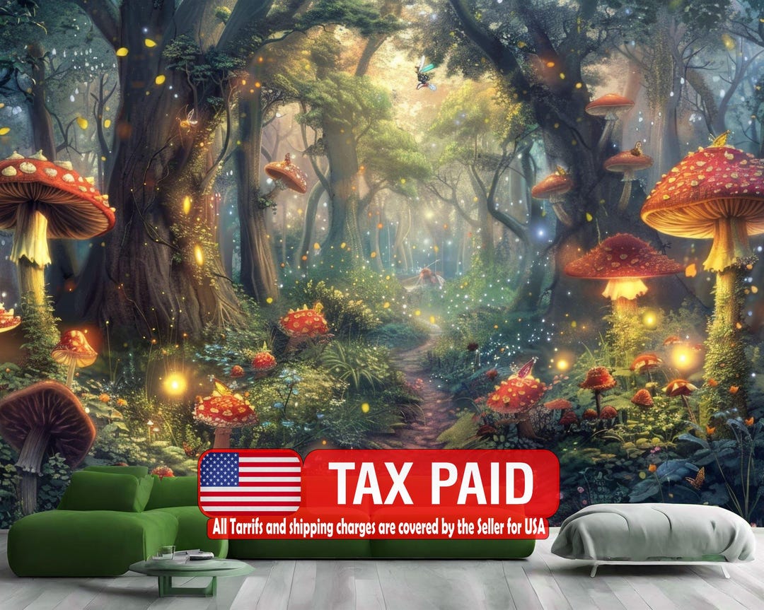 Enchanted Forest Mushroom Wall Mural, Luminous Wallpaper, Peel and ...