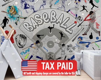 Graffiti Baseball Kids, Wallpaper Mural, Gym Decor Peel & Stick