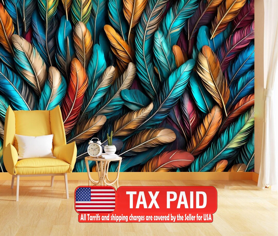 Colorful Feather Pattern Wallpaper Mural 3D Abstraction Peel And Colorful Feather Pattern Wallpaper Mural 3D Abstraction Peel And