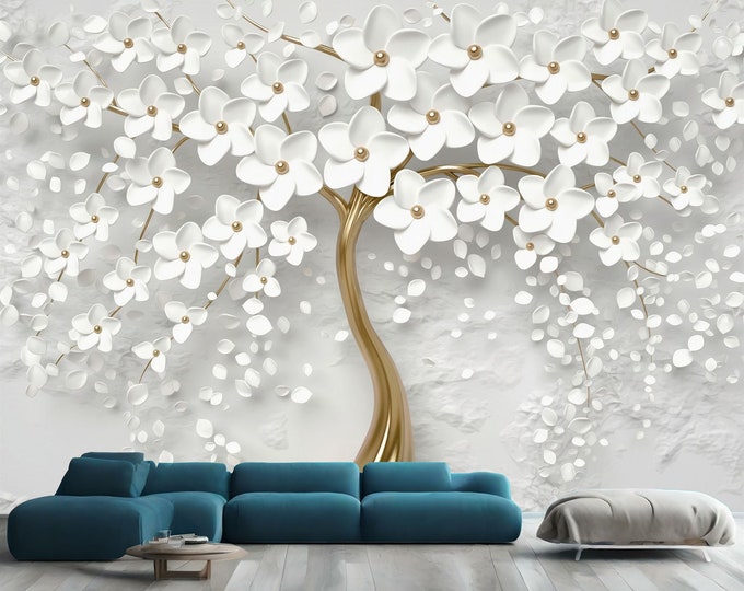 3D Abstract Floral Tree Modern Decor Gift, Art Print Photomural Wallpaper Mural Easy-Install Removeable Peel and Stick Large Wall Decal Art