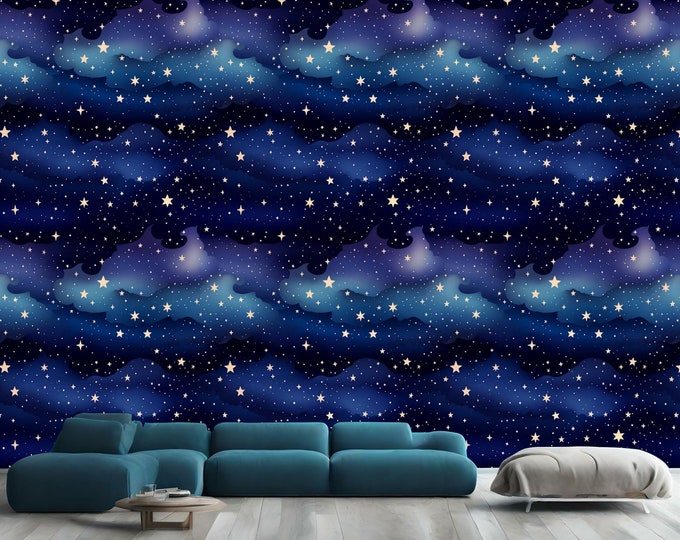 Calm Starry Night Nursery Wall Pattern Gift, Art Print Photomural Wallpaper Mural Easy-Install Removeable Peel and Stick Large Wall Decal