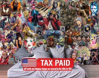 Pop Art Music Stars Graffiti Mural, Urban Wall Decor, Peel and Stick and Traditional