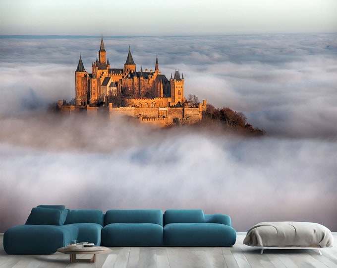 Hohenzollern Castle Over The Morning Fog Gift, Art Print Photomural Wallpaper Mural Easy-Install Removeable Peel and Stick Large Wall Decal