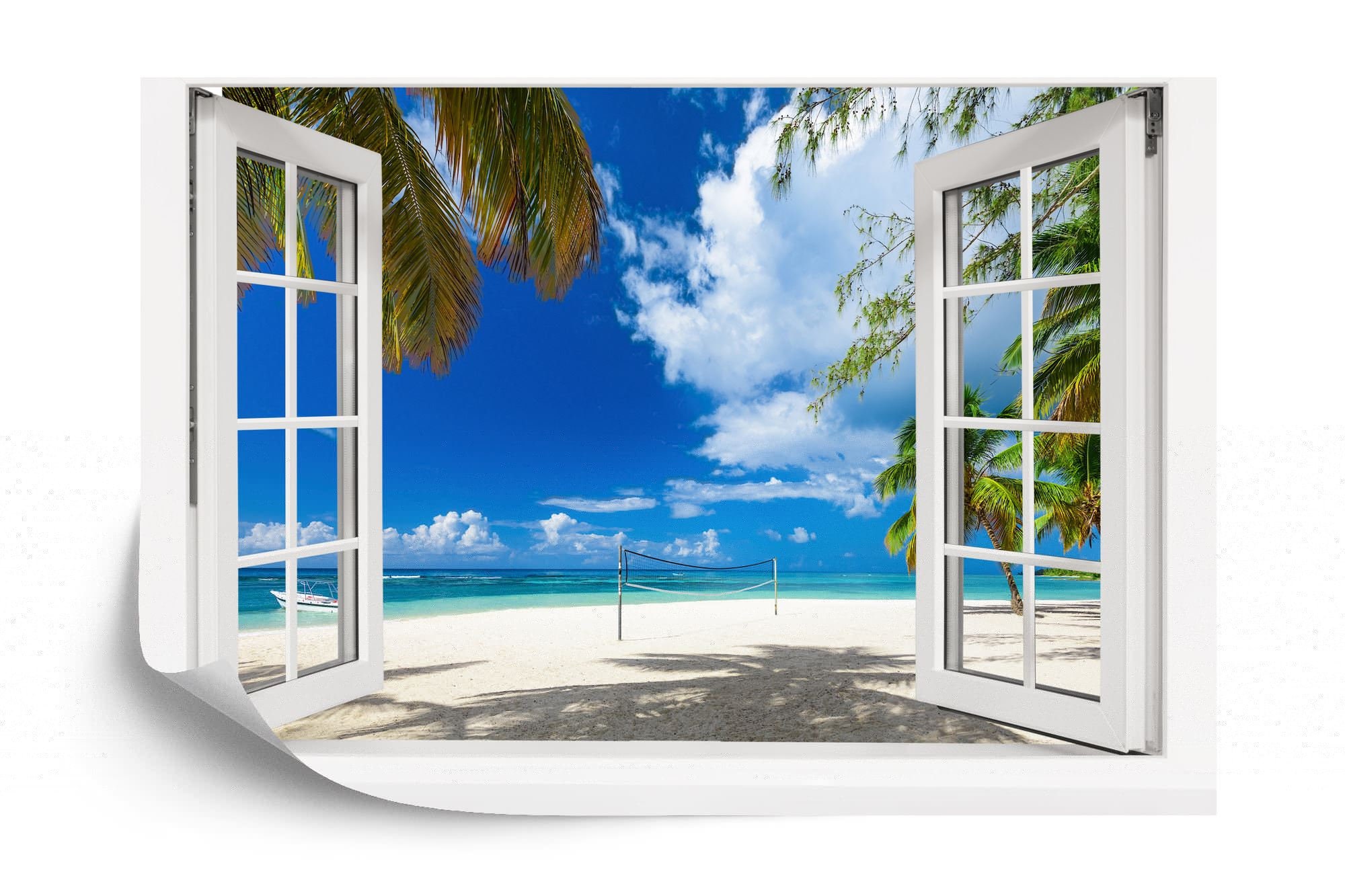 Miami Window Back 3D Sea View Window Wall Mural, Tropical Beach Wallpaper, Peel and Stick ...