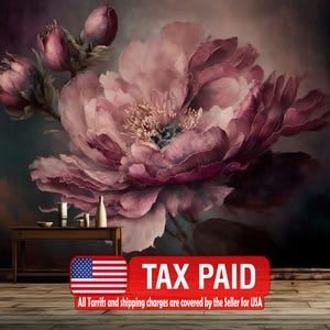 Baroque Peony Flower Wall Mural, Rich Deep Colors, Removable Wallpaper