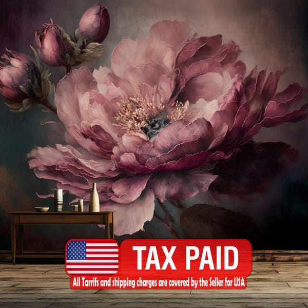 Baroque Peony Flower Wall Mural, Rich Deep Colors, Removable Wallpaper