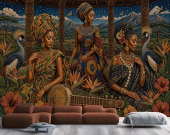 Mural de papel pintado con retratos de reinas africanas, lámina de arte abstracto, autoadhesivo.