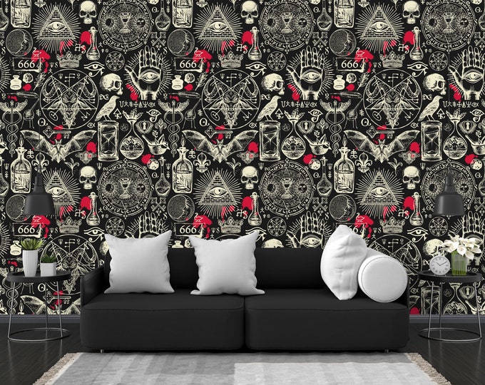 Abstract Vintage Alchemy Esoteric witchcraft Wallpaper sketches Gothic Easy-Install Wall Mural Wallpaper Peel and Stick Modern Art Washable