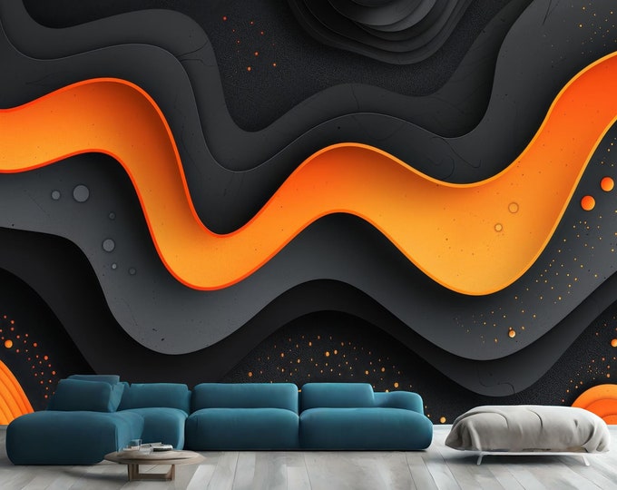 Vivid 3D Abstract Black and Orange Gift, Art Print Photomural Wallpaper Mural Easy-Install Removeable Peel and Stick Large Wall Decal Art