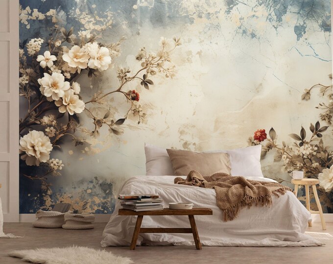Creative Floral Modern Grunge Pattern Gift, Art Print Photomural Wallpaper Mural Easy-Install Removeable Peel and Stick Large Wall Decal Art