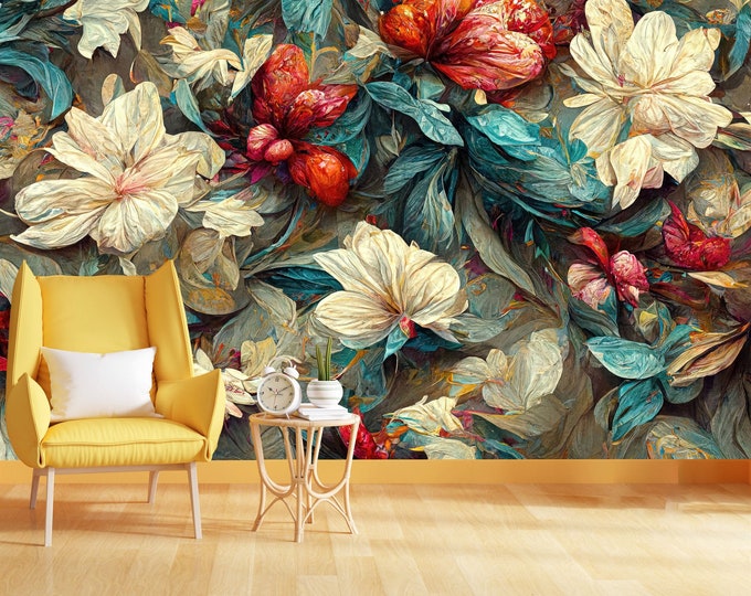 Abstract Pattern Gorgeous Flowers and Petals Ornament Gift Art Print Photomural Wallpaper Mural Easy-Install Removeable Peel and Stick Decal