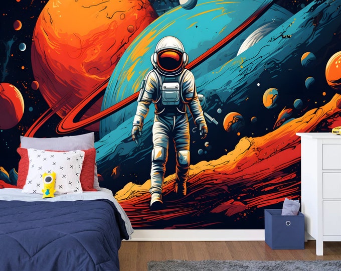 Spaceman Gift Colorful Psychedelic Galaxy, Art Print Photomural Wallpaper Mural Easy-Install Removeable Peel and Stick Large Wall Decal Art