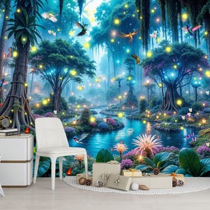 Arbres de la forêt magiques enchantés, chambre de filles, cadeau de décoration murale, impression d'art, papier peint mural autocollant amovible facile à installer