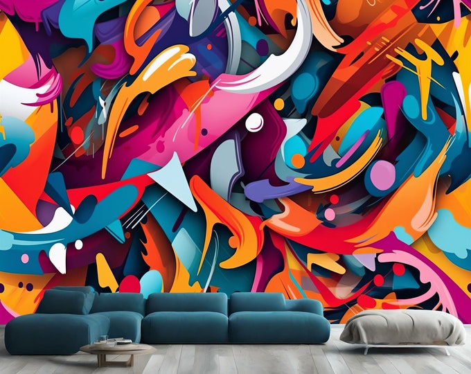 Colorful Graffiti Paint splatter fragments AI Gift Art Print Photomural Wallpaper Mural Easy-Install Removeable Peel and Stick Large Photo