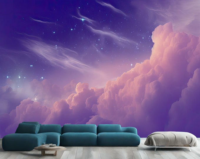 Beautiful night with clouds and Stars Generative AI Modern Home Decor Easy-Install Wall Mural Wallpaper Peel and Stick Modern Art Washable