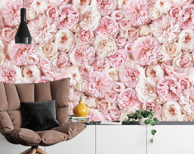 Delicate blossoming Roses Pastel bouquet Gift Art Print Photomural Wallpaper Mural Easy-Install Removeable Peel and Stick Large Photo Wall