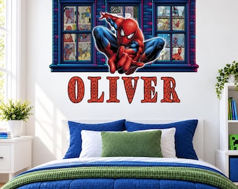 Personalized Name Cartoon Room Wall Decal, Superhero 3D Kids Sticker Decor