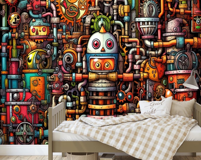 Industrial Steampunk Kids Sticker Art Print Photomural Wallpaper Mural Easy-Install Removeable Peel and Stick Premium Large Photo Wall Decal