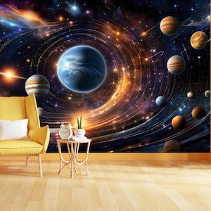 惑星、太陽系、銀河、宇宙のイラスト、子供部屋の装飾、簡単に取り付けられる壁画壁紙、剥がして貼るだけ、モダンアート、洗える