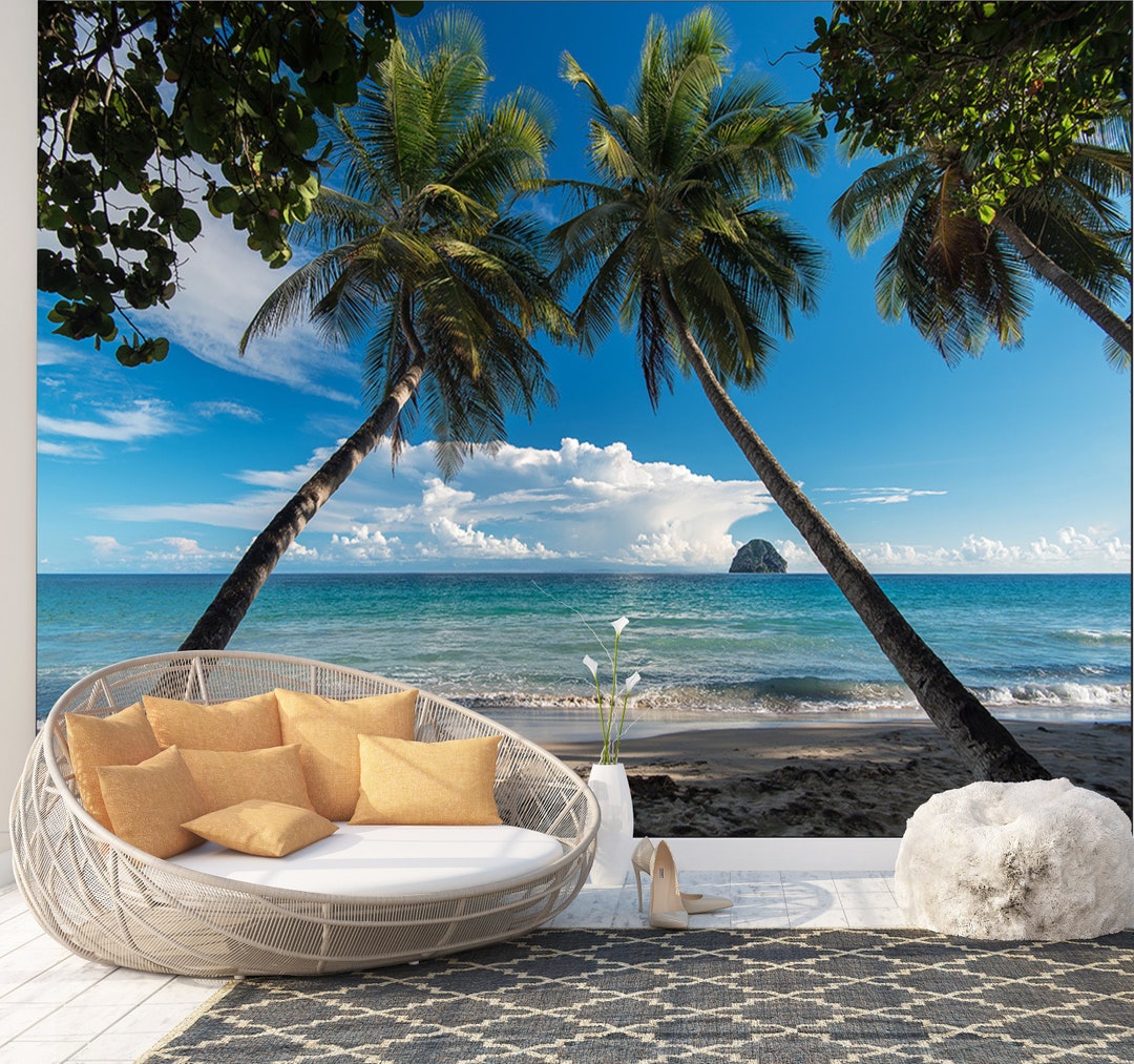 Tropical Beach Palm Trees Wallpaper Mural Art Print Photomural Wall ...