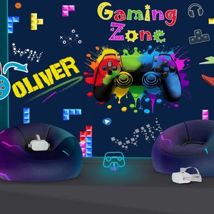 Games Theme Gaming Room, Custom Art, PERSONALIZED NAME Decal Sticker Gift For Kids, Teenage Wall Sticker Removable Peel & Stick Washable New
