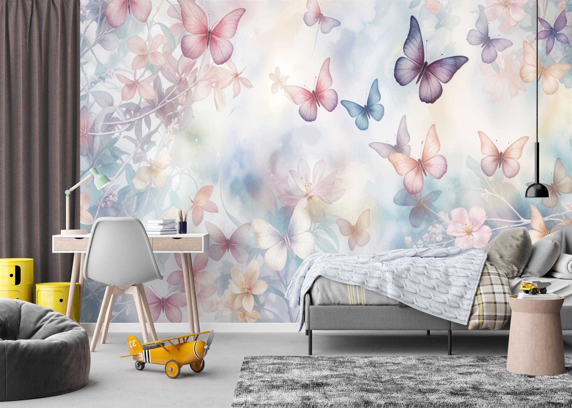 Butterfly Floral Wallpaper Mural, Peel and Stick Wall Decal - Etsy