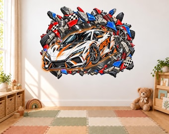Apex Racing Supercar Sticker Wall Decal, Exploding Concrete Sports Car Sticker