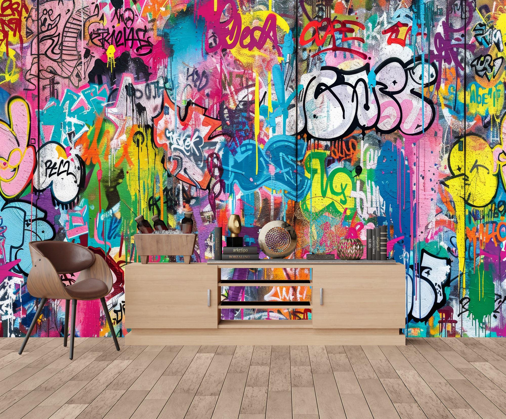 グラフィティ壁画、アーバンストリートアート壁紙、剥がして貼るだけ