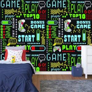 Gaming Room Game Playing Kids Room Decor Gift, Art Print Photomural Wallpaper Mural Easy-Install Removeable Peel and Stick Large Wall Decal