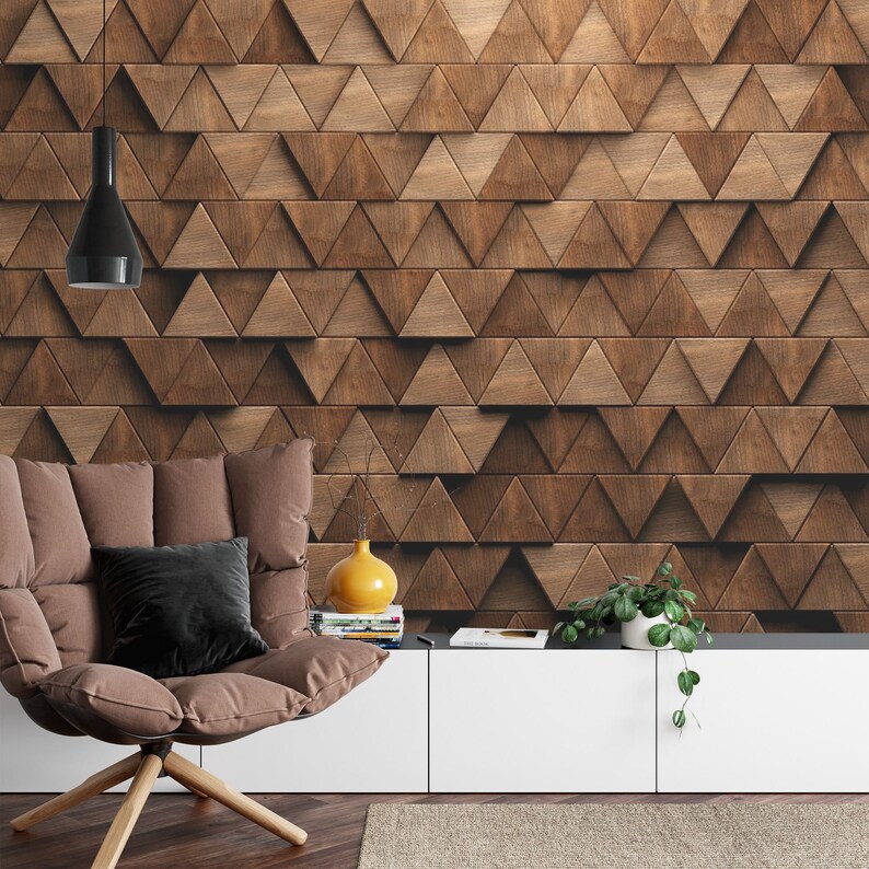 Wooden Look Triangles Wallpaper Mural, Peel and Stick Decal - Etsy