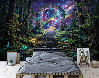 Fantasy Forest Wall Mural, Lush Magical Portal, Peel and Stick Wallpaper