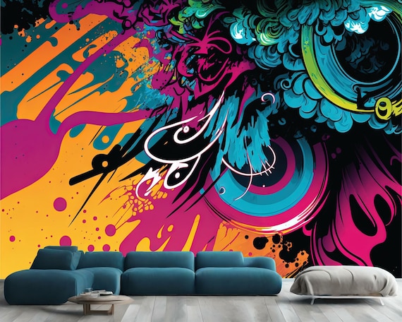 Colorful Graffiti Paint Splatter Fragments AI Gift Art Print