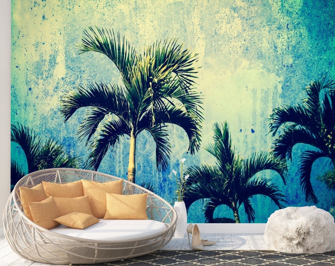 Palm Trees In Grunge Style Wallpaper mural Art Print Photomural Wall Decor Easy-Install Removable Peel & Stick High Quality Washable Vlies