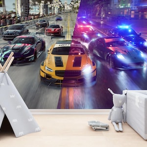 Car Race Gaming Boys Decor Teenager Room Decor Gift, Art Print Photomural Wallpaper Mural Easy-Install Removeable Peel and Stick Decal