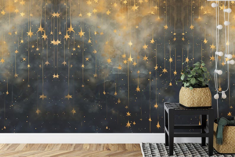 Stars Nursery Wallpaper Mural, Peel and Stick Wall Decal, Modern Art ...