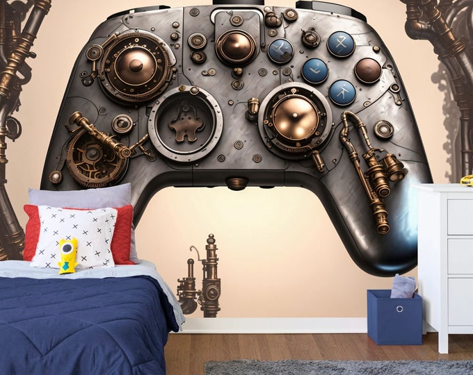 Steampunk Gamepad Black Joysticks Colorful Teenage Room Art Print Photomural Wallpaper Mural Easy-Install Removeable Peel and Stick Decal